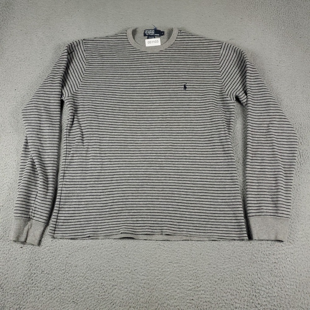 Ralph Lauren Sweater Mens Size Large Gray Striped Pony Casual Pullover *